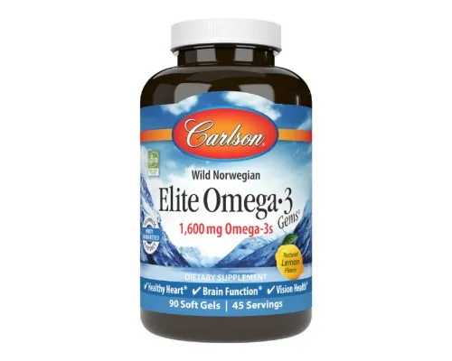 Жирные кислоты Carlson Омега-3, Вкус Лимона, Elite Omega-3 Gems, 90 желатиновых ка (CL01711)