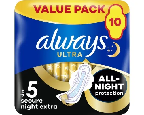 Гігієнічні прокладки Always Ultra Secure Night Extra Розмір 5 10 шт. (8006540093849)