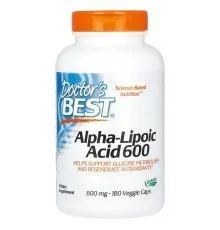 Антиоксидант Doctor's Best Альфа-Ліпоєва кислота, 600 мг, Alpha-Lipoic Acid, 180 вегетаріанс (DRB-00249)