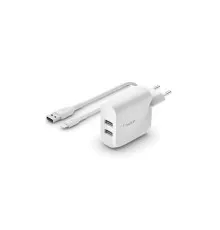 Зарядное устройство Belkin Home Charger 24W DUAL USB 2.4A, Lightning 1m, white (WCD001VF1MWH)