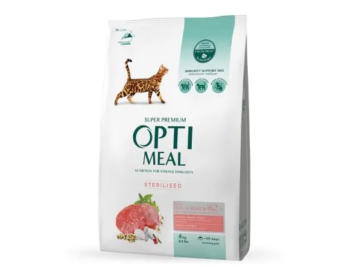 Сухий корм для кішок Optimeal для стерилізованих/кастрованих з яловичиною і сорго 4 кг (4820215364348)