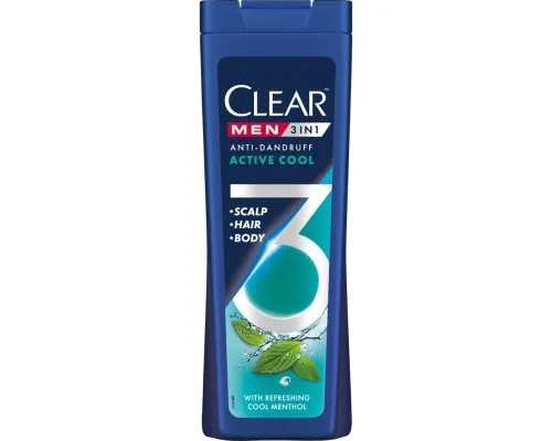 Шампунь Clear 3 в 1 для мужчин Очистка с активированным углем 360 мл (8720181241970)