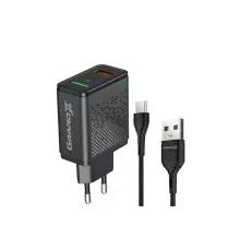 Зарядное устройство Grand-X Fast Charge 3-в-1 QC3.0, FCP, AFC, 18W + cable TypeC (CH-650T)