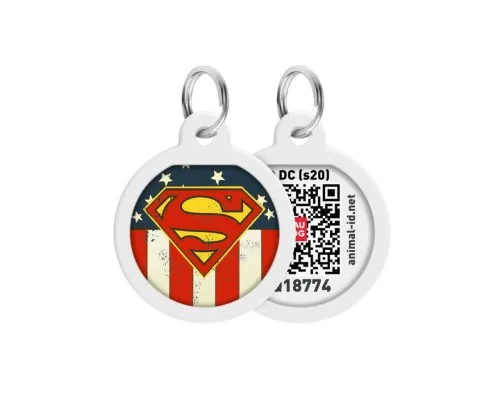Адресник для животных WAUDOG Smart ID с QR паспортом Супермен Америка круг 30 мм (230-1010)