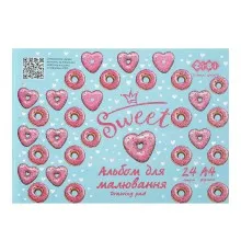 Альбом для малювання ZiBi Kids Line DONUTS А4 24 арк., 120 г/м2, на скобі, рожевий (ZB.1432-10)