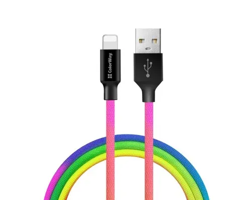 Дата кабель USB 2.0 AM to Lightning 1.0m multicolor ColorWay (CW-CBUL016-MC)