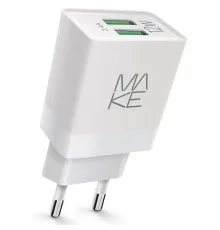 Зарядний пристрій MAKE 12W 2.4A+2.4А White (MCW-221WH)