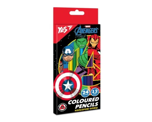 Карандаши цветные Yes Marvel.Avengers двухсторонние 12 шт. 24 цв. (290678)