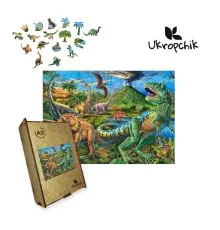 Пазл Ukropchik деревянный Эра Динозавров size - L в коробке с набором-рамкой (Dinosaur Era A3)