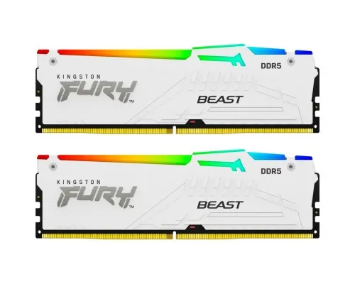 Модуль пам'яті для комп'ютера DDR5 32GB (2x16GB) 5600 MHz FURY Beast White RGB Kingston Fury (ex.HyperX) (KF556C40BWAK2-32)