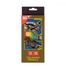 Олівці кольорові Yes Jurassic World (хакі) двосторонні 12 шт. 24 кол (290748)
