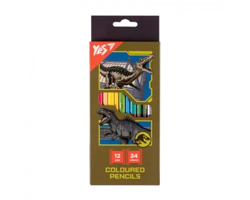 Карандаши цветные Yes Jurassic World (хаки) двухсторонние 12 шт. 24 цв (290748)