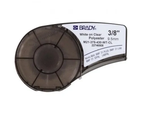Стрічка для принтера етикеток Brady поліестер, 9.53mm/6.4m. білий на прозорому (M21-375-430-WT-CL)