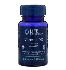 Витамин Life Extension Витамин D3, Vitamin D3, 175 мкг (7000 МЕ), 60 гелевых капсу (LEX-17186)