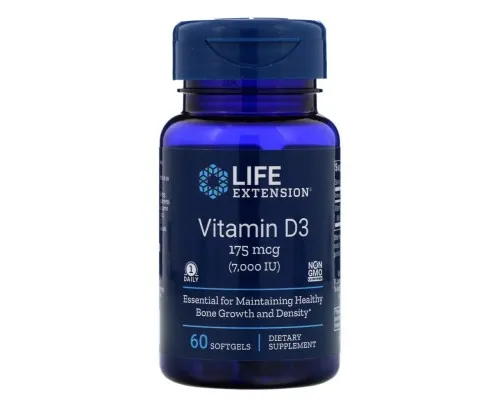 Вітамін Life Extension Вітамін D3, Vitamin D3, 175 мкг (7000 МE), 60 гелевих капсул (LEX-17186)