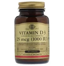Витамин Solgar Витамин D3, Cholecalciferol, 25 мкг, 1,000 МЕ, 180 таблеток (SOL-03311)