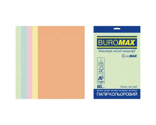 Папір Buromax А4, 80g, PASTEL, 5colors, 250sh EUROMAX (BM.27212250E-99)
