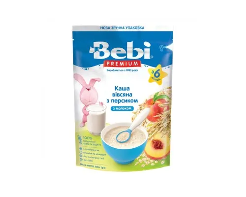 Детская каша Bebi Premium молочная овсяная с персиком +6 мес. 200 г (8606019654306)