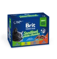 Влажный корм для кошек Brit Premium Семейная тарелка для стерилизованных 4 вкуса 100 г х 12 шт (8595602548514)