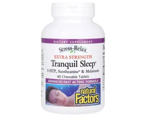 Аминокислота Natural Factors Спокойный сон, Stress-Relax, Tranquil Sleep, Extra Strength, 60 жевательных (NFS-02849)