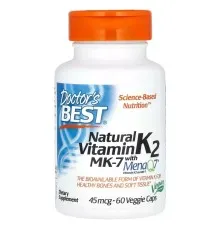 Витамин Doctor's Best Витамин K2, MK-7 с MenaQ7, 45 мкг, Vitamin K2 MK-7 with MenaQ7, 60 вегетариан (DRB-00198)