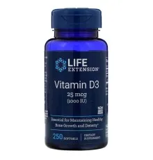 Витамин Life Extension Витамин D3, Vitamin D3, 25 мкг (1000 МЕ), 250 гелевых капсу (LEX-17512)