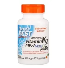 Вітамінно-мінеральний комплекс Doctor's Best Вітамін K2 з D3, Vitamin K2 plus Vitamin D3, 180 мкг, 60 кап (DRB-00404)