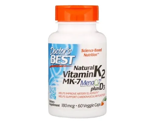 Вітамінно-мінеральний комплекс Doctor's Best Вітамін K2 з D3, Vitamin K2 plus Vitamin D3, 180 мкг, 60 кап (DRB-00404)