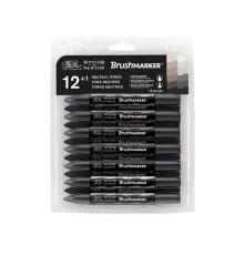 Маркер Winsor&Newton набор двусторонних маркеров Brushmarker Серый, 12 шт (884955043301)