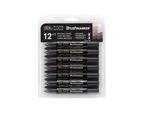 Маркер Winsor&Newton набор двусторонних маркеров Brushmarker Серый, 12 шт (884955043301)