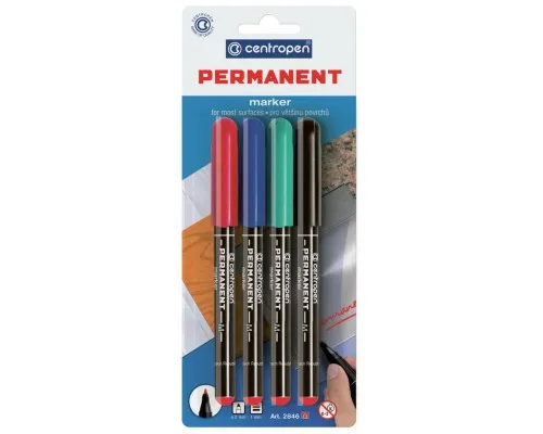 Маркер Centropen Permanent 2846 1 мм, SET 4colors (BLister) (2846/4/BL)