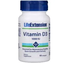 Витамин Life Extension Витамин D3, Vitamin D3, 25 мкг (1000 МЕ), 90 гелевых капсул (LEX-17539)