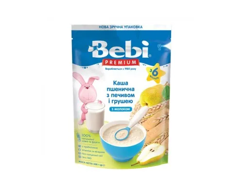 Дитяча каша Bebi Premium молочна пшенична з печивом та грушею +6 міс. 200 г (8606019654283)