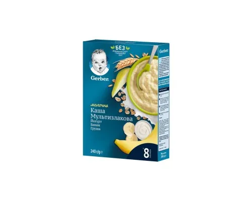 Детская каша Gerber молочная быстрорастворимая мультизлаковая с йогуртом, банано (7613039834244)