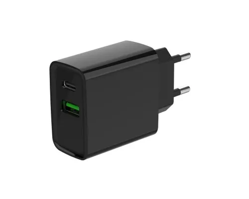 Зарядний пристрій Gembird 1xUSB-A + 1 Type-C (PD20Вт + QC3.0 18Вт) black (TA-UC-PDQC20-01-BK)