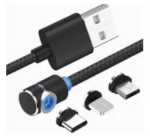 Дата кабель USB 2.0 AM to Lightning + Micro 5P + Type-C 1.0m Magneto gam XoKo (SC-370MGNT-BK)