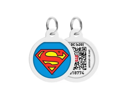 Адресник для тварин WAUDOG Smart ID з QR паспортом Супермен-герой коло 30 мм (230-1009)