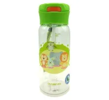Бутылка для воды Casno 400 мл KXN-1195 Зелена Малята-звірята з соломинкою (KXN-1195_Animals)