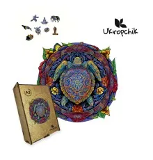 Пазл Ukropchik дерев'яний Мандала Черепаха size - L в коробці з набором-рамкою (Mandala Turtle A3)
