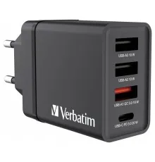 Зарядний пристрій Verbatim USB 30W PD3.0 4-ports black (49700)