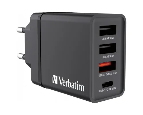 Зарядний пристрій Verbatim USB 30W PD3.0 4-ports black (49700)