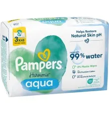 Дитячі вологі серветки Pampers Harmonie Aqua 3 пачки х 48 шт (8006540458525)