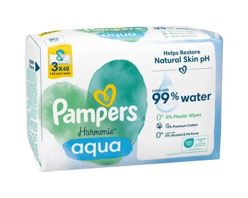 Детские влажные салфетки Pampers Harmonie Aqua 3 пачки х 48 шт (8006540458525)