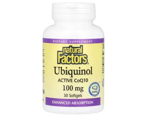 Антиоксидант Natural Factors Убихинол, активный CoQ10, 100 мг, Ubiquinol, Active CoQ10, 30 гелевых ка (NFS-20727)