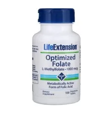 Вітамін Life Extension ¶Оптимізований фолат, Optimized Folate 1000 мкг, 100 таблето (LEX-19391)