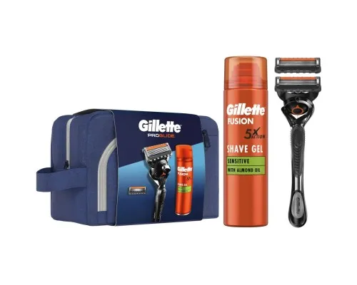 Набір косметики Gillette Бритва Fusion ProGlide з 2 змінними картриджами + Гель для гоління Fusion 200 мл + Косметичка (8700216075459)