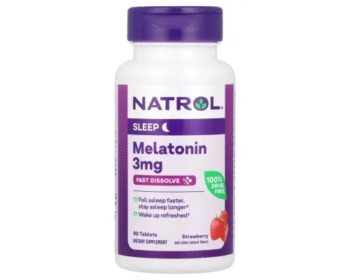 Аминокислота Natrol Мелатонин быстрорастворимый, 3 мг, вкус клубники, Melatonin, (NTL-06076)