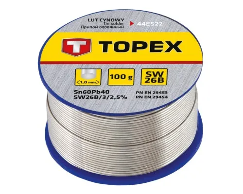 Припой для пайки Topex оловянный 60%Sn, проволока 1.0 мм,100 г (44E522)