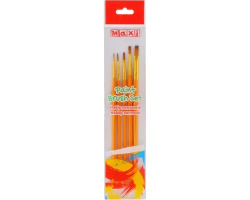 Пензлик для малювання Maxi набір 5 шт синтетичний ворс, круглі (№ 000, 1) пласкі (№3, 5, 8) коротка ручка (MX60885)