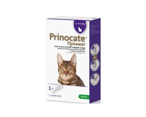 Краплі для тварин KRKA Prinocate проти бліх і паразитів для котів 4-8 кг 0.8 мл №3 (3838989720728)